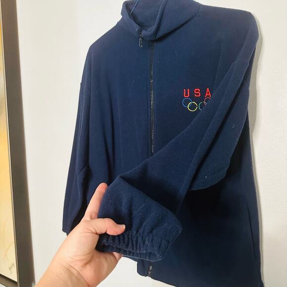 Vintage USA Olympics 90s Dark Blue Zip Up Front Fleece Jacket Size Medium - Picture 3 of 7